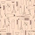 Barbershop seamless pattern with professional hairdressing tools. Haircutting background.