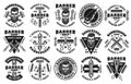 Barbershop set of fifteen vector vintage emblems Royalty Free Stock Photo