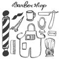 Barbershop set. Hand-drawn cartoon hairdressing stuff. Doodle drawing.