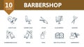 Barbershop set icon. Editable icons barbershop theme such as hair styling, styler, scissors and more.