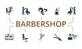 Barbershop set icon. Editable icons barbershop theme such as hair styling, styler, scissors and more.