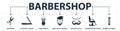 Barbershop set icons collection. Includes simple elements such as scissors, straight razor, foam brush, hairdresser chair, hipster