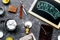 Barbershop table in men cosmetic concept on gray background top