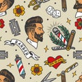 Barbershop tattoos colorful seamless pattern Royalty Free Stock Photo