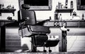 Barbershop theme. Hairstylist in barber shop interior. Black and white. Barber shop chair. Stylish vintage barber chair Royalty Free Stock Photo