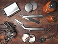 Barbershop tools on a dark background.