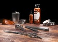 Barbershop tools on a dark background.