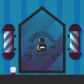 Barbershop vector illustration for banner, sign, badge or shop label design with cologne bottle, barber pole, shaving Royalty Free Stock Photo