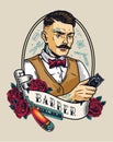 Barbershop vintage colorful badge