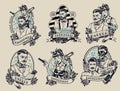 Barbershop vintage monochrome labels