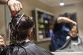 barbershoper hardens hair with hairpins cutting