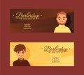 Barbersop banner vector illustration. Hipster style haircuts, beard, mustache, haircare. Cartoon male character faces