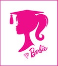 Barbie doll college with graduation hat logo silhouette pink vector editorial