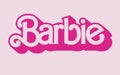 Barbie outline logo isolated on a pink background. Vector illustration. A movie from Warner Bros starring Margot Robbie