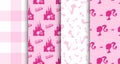 Barbie pattern collection. Editorial vector illustration in Barbie core style. Pink trendy backgrounds