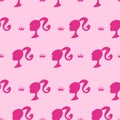 Barbie seamless pattern. Editorial vector illustration in Barbie core style. Pink trendy background.