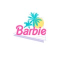 Barbie slogan with palms and sun, vector illustration