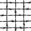 Barbwire cage fence background. Hand drawn vector illustration in sketch style. Design element for military, security, prison,