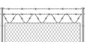 Barbwire fence. Realistic metal military border for secured territory. Metallic mesh fencing section with barbed wire. Grid Royalty Free Stock Photo