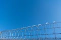 barbwire prison wall with barbed wire fence coiled razor wire perimeter fence, barbwire. Royalty Free Stock Photo