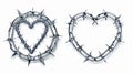 Barbwire set. Circle, square, and heart-shaped frames from twisted wire with barbs isolated on white background. Modern Royalty Free Stock Photo