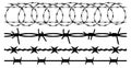 Barbwire set isolated silhouette, vector background. Barbed wire, seamless Royalty Free Stock Photo