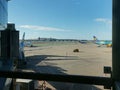 Barcelona Airport terminal B, view from the departure hall, termina A in the background, El Prat, Barcelona, Spain