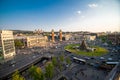 BARCELONA - April. 2019: Aerial view of the Placa d`Espanya, also known as Plaza de Espana, one of Barcelona`s most important