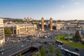 BARCELONA - April. 2019: Aerial view of the Placa d`Espanya, also known as Plaza de Espana, one of Barcelona`s most important