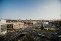 BARCELONA - April. 2019: Aerial view of the Placa d`Espanya, also known as Plaza de Espana, one of Barcelona`s most important