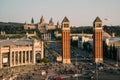 BARCELONA - April. 2019: Aerial view of the Placa d`Espanya, also known as Plaza de Espana, one of Barcelona`s most important