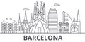 Barcelona architecture line skyline illustration. Linear vector cityscape with famous landmarks, city sights, design