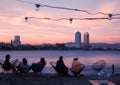 Barcelona beach bar at sunset Royalty Free Stock Photo