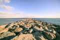 Barcelona beach stone pier in the Barceloneta Royalty Free Stock Photo