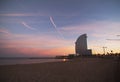 Barcelona beach at sunset Royalty Free Stock Photo