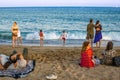 Barcelona beach with tourists Royalty Free Stock Photo