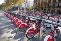 Barcelona bike sharing station called Viu Bicing sponsored by Vodafone Royalty Free Stock Photo