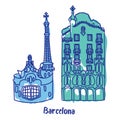 Barcelona buildings flat color illustration