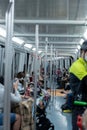 People in Metro of Barcleona without tourists in times of the Covid in 2021