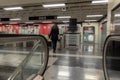 People in Metro of Barcleona without tourists in times of the Covid in 2021