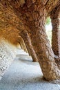 Barcelona. Catalonia. Spain. A colonnaded pathway in Park Guell, designed by Antoni Gaudi Royalty Free Stock Photo