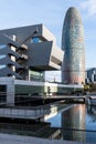 Disseny Hub of Barcelona and Agbar Tower from Josep Antoni Coderch square