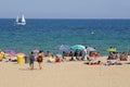 Spaniards enjoy summer day on Barcelona bech in catalonia Royalty Free Stock Photo