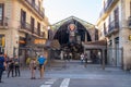 Barcelona, Catalonia, Spain - 10.31.2021: La Boqueria entrance closed on Sunday at La Rambla in Barcelona