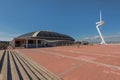 Olympic Ring complex, Palau Sant Jordi arena in Barcelona, pillars and communication tower Calatrava