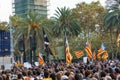 Barcelona, Catalonia, Spain, October 10, 2017: people on rally support