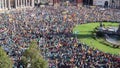 Aerial view of the catalan independentist rally at Plaza Espanya. La Diada, Catalonia`s National Day