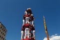 Barcelona, Catalonia, Spain, September 11, 2017: Castellers during rally