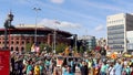 Independentist protesters at Plaza Espanya during la Diada, Catalonia`s National Day