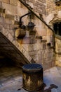 Barcelona, Catalonia, Spain, September 22, 2019. Details of the exterior buildings  in the Gothic quarter. Ancient bas-reliefs on Royalty Free Stock Photo